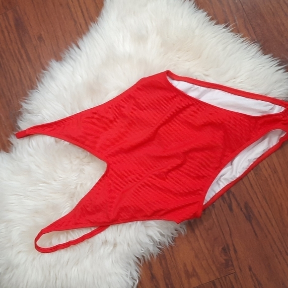 Nasty Gal Swim  red Ribbed Alina One Piece Swimsuit - Picture 2 of 8